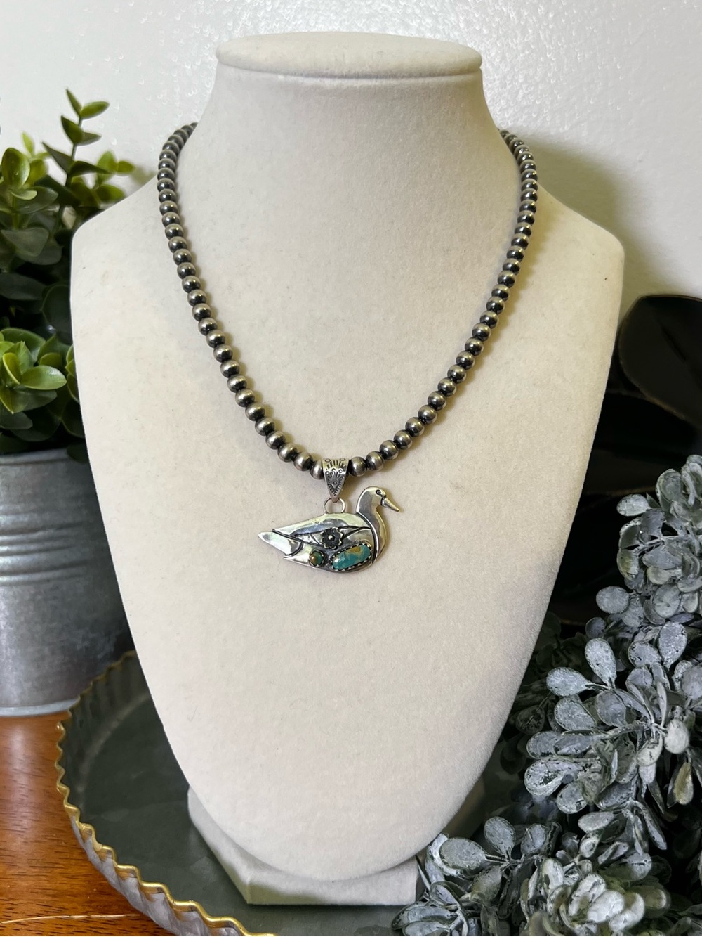 Sterling Silver Kingman Turquoise Duck Pendant - Picture 7 of 10